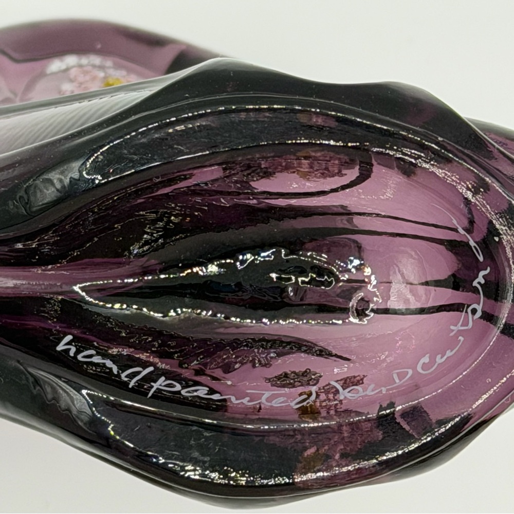 Fenton Amethyst Purple Hand Painted Glass Shoe - Signed - Sticker - Vintage EUC - Picture 8 of 11